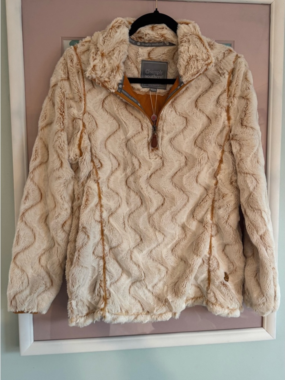Simply Southern Cream Plush Chevron Quarter-Zip Hoodie